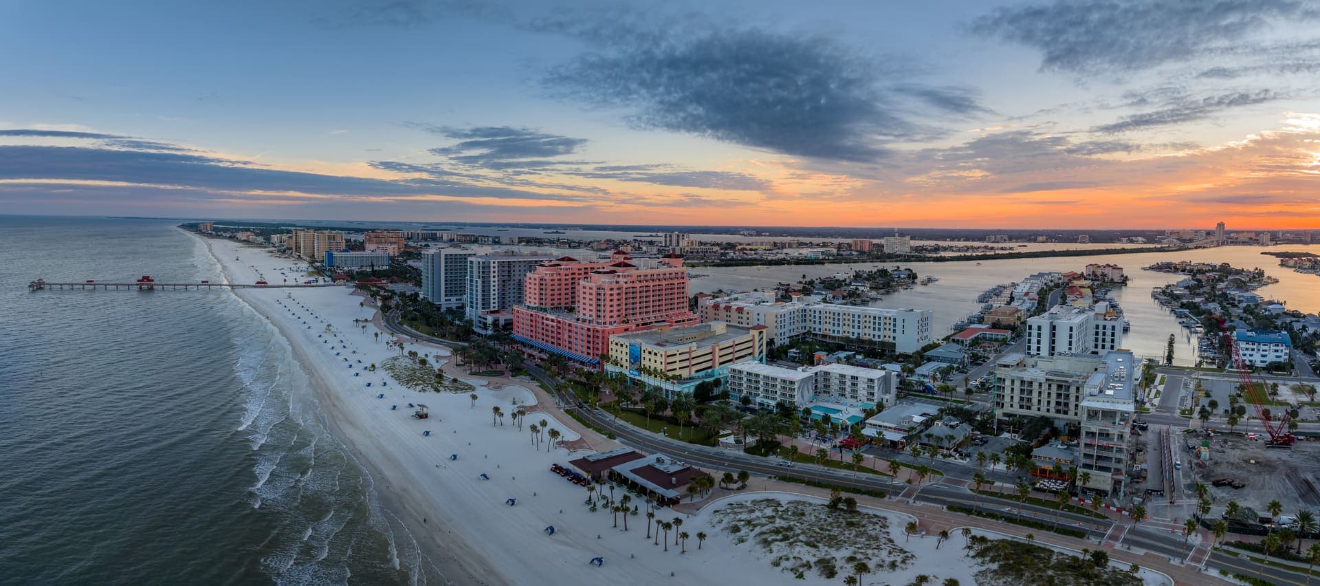 Clearwater Beach shoreline and pier along the Gulf of Mexico